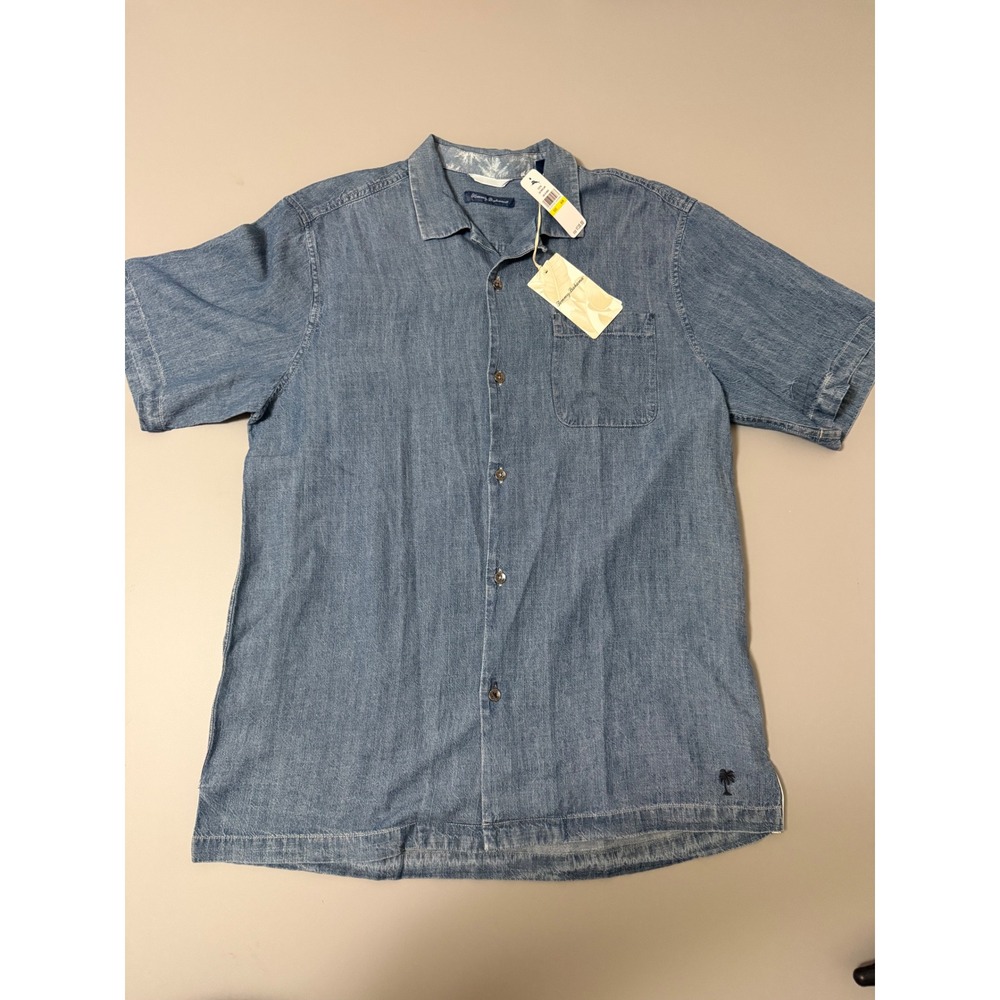 Tommy Bahama East Wood Camp Shirt Mens Medium Blue Indigo Linen ST327501 NEW